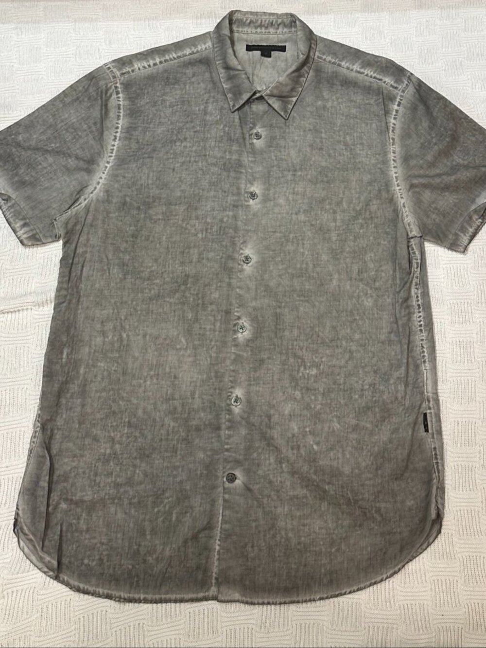 John Varvatos USA Gray Washed Cotton Short Sleeve Button Up Shirt Mens M
